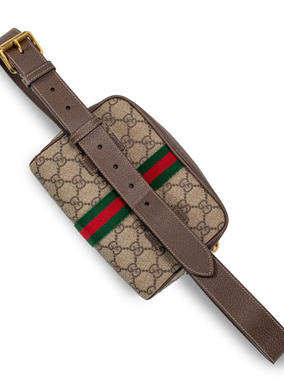 Gucci Brown GG Supreme Canvas Belt Bag with Red & Green Web